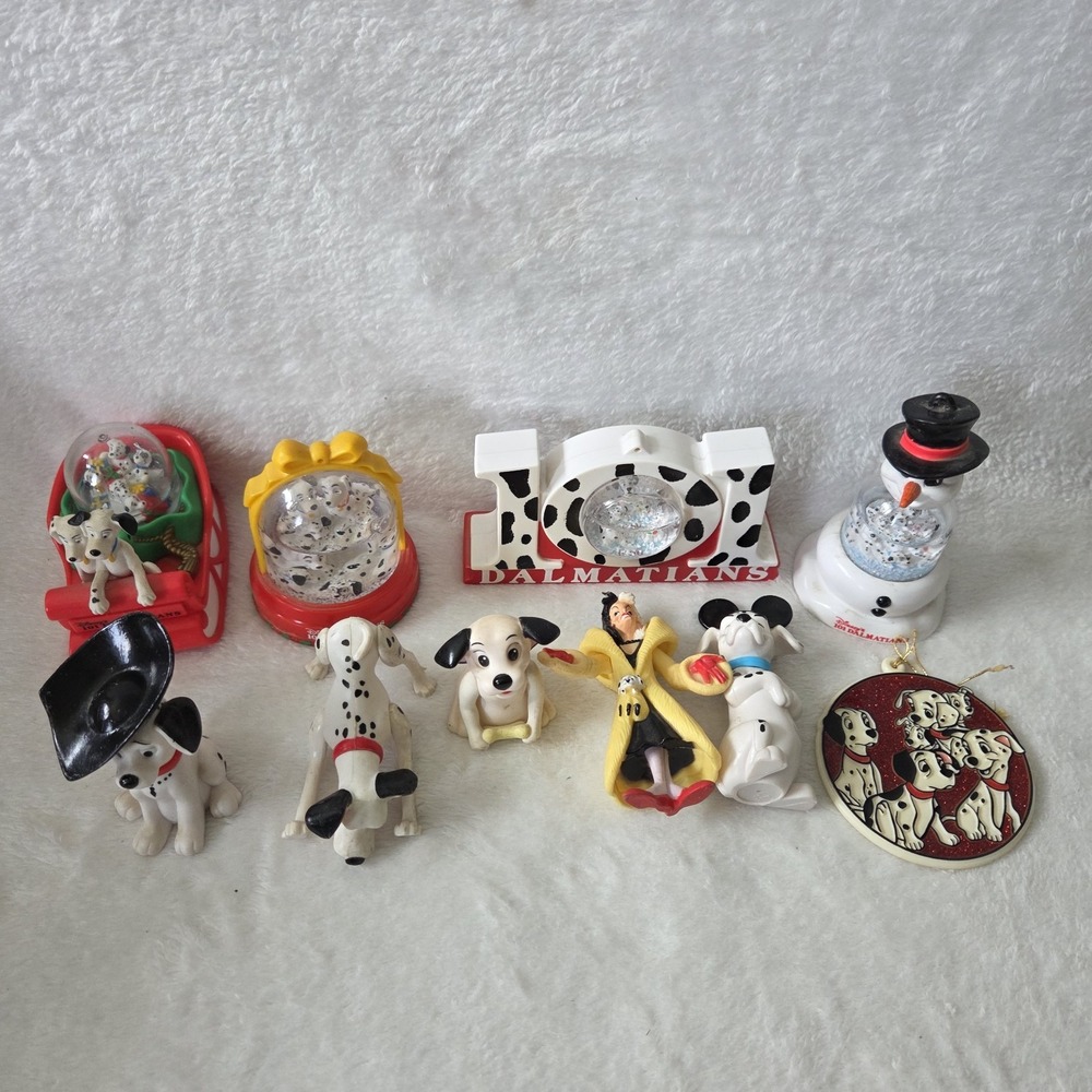 Vintage 90s 101 Dalmation Lot Snowglobe Figures Ornament